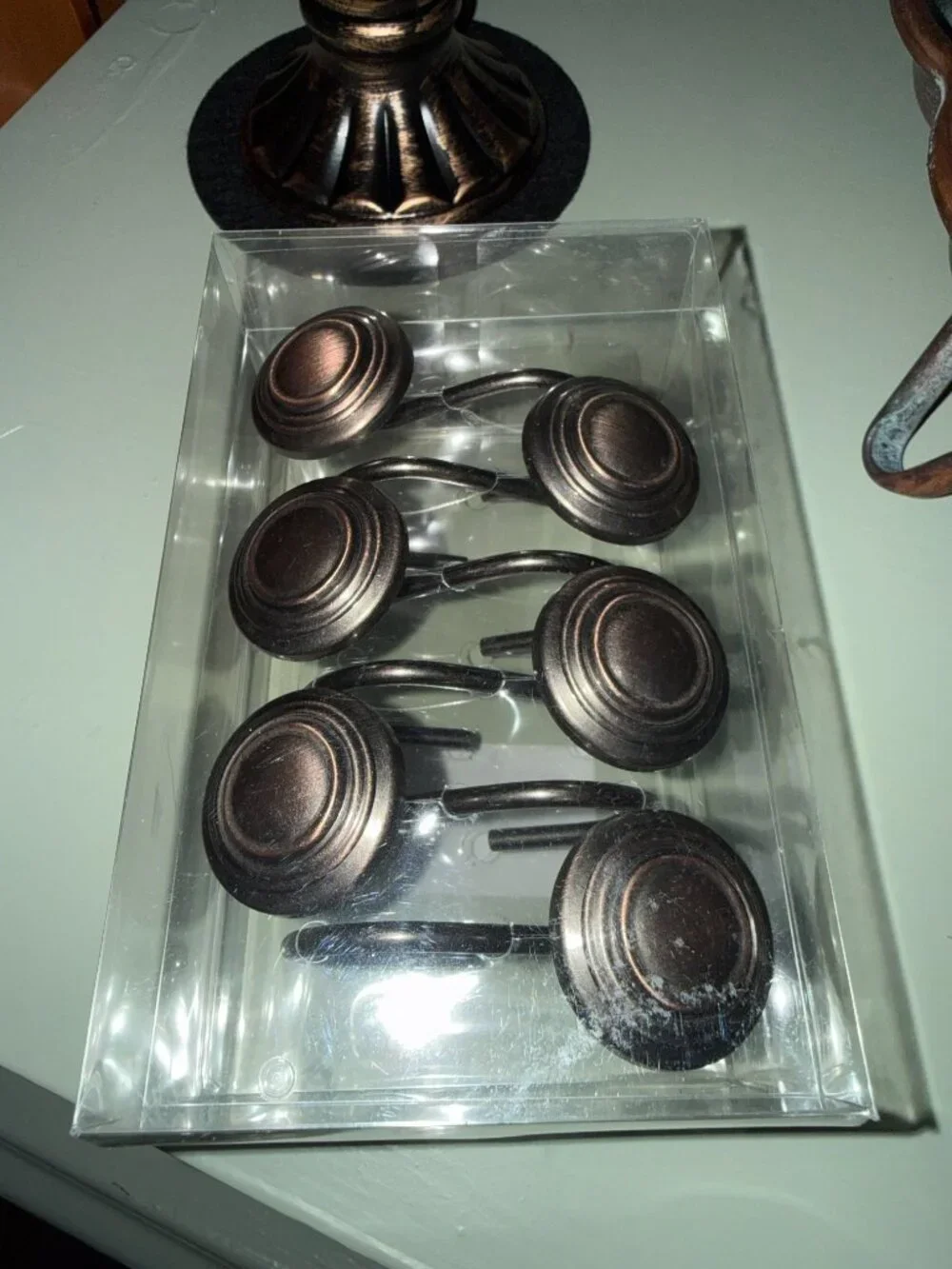 Bronze Metal Round Shower Curtain Hooks, Bathroom Accessories, Hangers, Set of 6